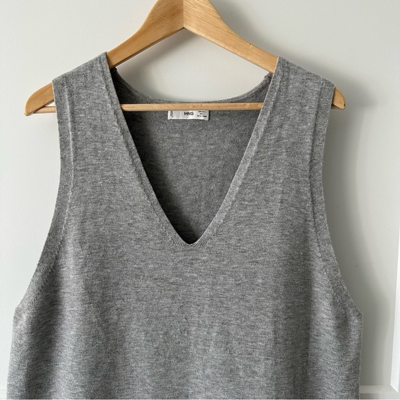Mango Women's Gray V Neck Gray Sleeveless Knit Midi Long Line Vest Dress Size L - Picture 3 of 9